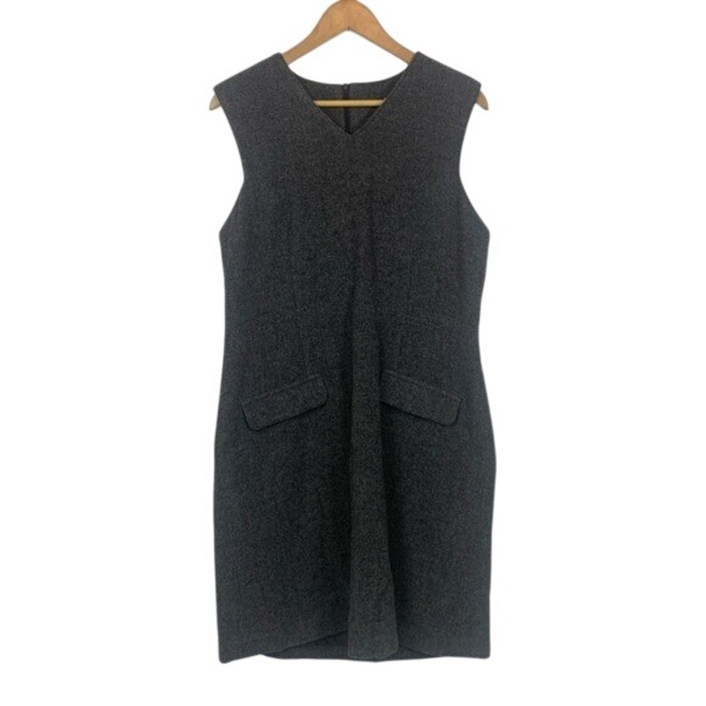 Vtg Eddie Bauer Gray Wool Herringbone Dress Mini Sleeveless Y2K Sz M 8/10 READ